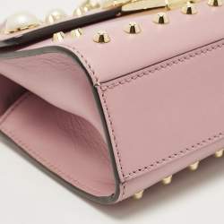 Pre Owned Gucci Old Rose Leather Small Pearl Studded Padlock Shoulder Bag