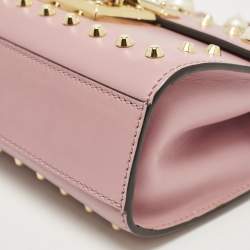Pre Owned Gucci Old Rose Leather Small Pearl Studded Padlock Shoulder Bag