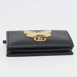 Gucci Black Leather GG Marmont Butterfly Bifold Wallet