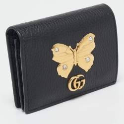 Gucci Black Leather GG Marmont Butterfly Bifold Wallet
