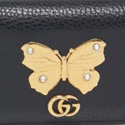 Gucci Black Leather GG Marmont Butterfly Bifold Wallet