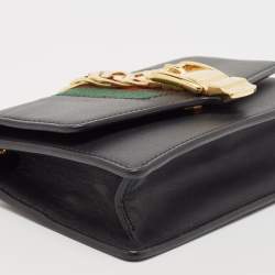 Pre Owned Gucci Black Leather Super Mini Sylvie Chain Shoulder Bag