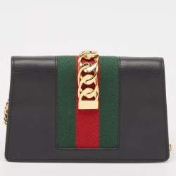 Pre Owned Gucci Black Leather Super Mini Sylvie Chain Shoulder Bag
