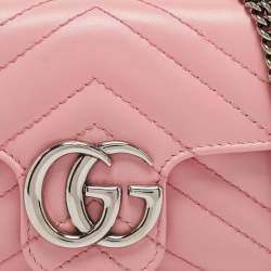 Pre Owned Gucci Pink Matelassé Leather GG Marmont Super Mini Shoulder Bag