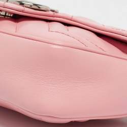Pre Owned Gucci Pink Matelassé Leather GG Marmont Super Mini Shoulder Bag
