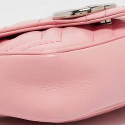 Pre Owned Gucci Pink Matelassé Leather GG Marmont Super Mini Shoulder Bag