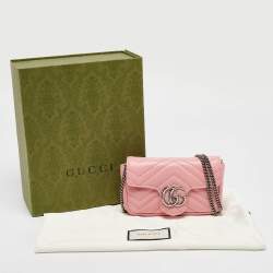 Pre Owned Gucci Pink Matelassé Leather GG Marmont Super Mini Shoulder Bag