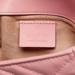 Pre Owned Gucci Pink Matelassé Leather GG Marmont Super Mini Shoulder Bag