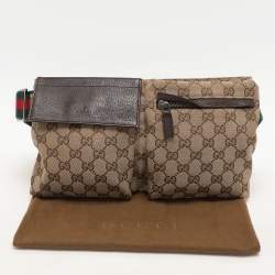 Pre Owned Gucci Beige/Brown GG Canvas and Leather Web Double Pocket Belt Bag
