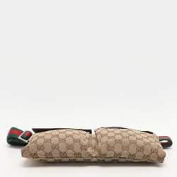 Pre Owned Gucci Beige/Brown GG Canvas and Leather Web Double Pocket Belt Bag