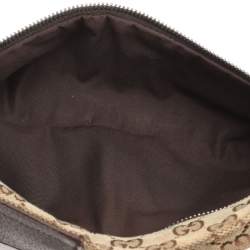 Pre Owned Gucci Beige/Brown GG Canvas and Leather Web Double Pocket Belt Bag