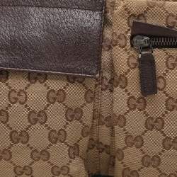 Pre Owned Gucci Beige/Brown GG Canvas and Leather Web Double Pocket Belt Bag