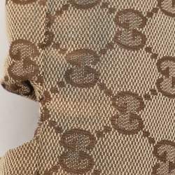 Pre Owned Gucci Beige/Brown GG Canvas and Leather Web Double Pocket Belt Bag