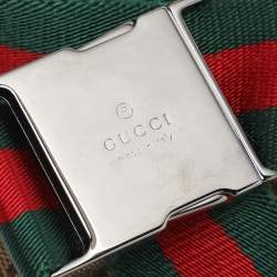 Pre Owned Gucci Beige/Brown GG Canvas and Leather Web Double Pocket Belt Bag