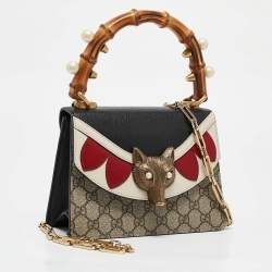 Gucci Multicolor GG Canvas Mini Pearl Fox Bamboo Top Handle Bag 