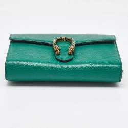 Pre Owned Gucci Green Leather Dionysus Mini Wallet on Chain
