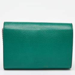 Pre Owned Gucci Green Leather Dionysus Mini Wallet on Chain