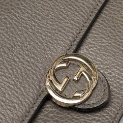 Pre Owned Gucci Grey Leather Leather Interlocking G Wallet On Chain