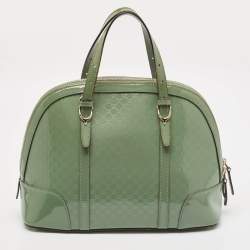 Pre Owned Gucci Green Micro Gussiccima Patent Leather Small Nice Dome Satchel