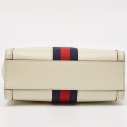 Pre Owned Gucci Off White Leather Small Web Ophidia Tote