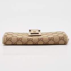 Gucci Beige GG Canvas and Leather Abbey Long Wallet