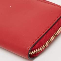 Gucci Red Leather Bamboo Zip Around Wallet