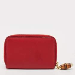 Gucci Red Leather Bamboo Zip Around Wallet