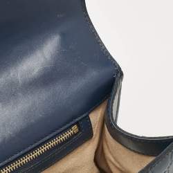 Pre Owned Gucci Navy Blue Guccissima Leather Medium Padlock Shoulder Bag