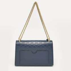 Pre Owned Gucci Navy Blue Guccissima Leather Medium Padlock Shoulder Bag