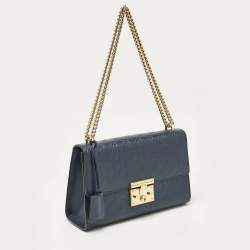 Pre Owned Gucci Navy Blue Guccissima Leather Medium Padlock Shoulder Bag