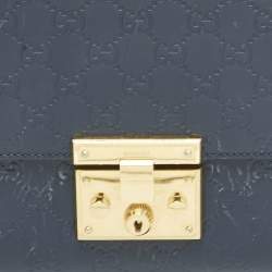 Pre Owned Gucci Navy Blue Guccissima Leather Medium Padlock Shoulder Bag