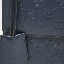 Pre Owned Gucci Navy Blue Guccissima Leather Medium Padlock Shoulder Bag