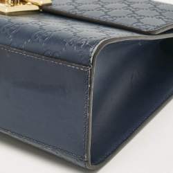 Pre Owned Gucci Navy Blue Guccissima Leather Medium Padlock Shoulder Bag