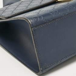Pre Owned Gucci Navy Blue Guccissima Leather Medium Padlock Shoulder Bag
