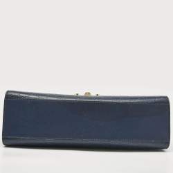 Pre Owned Gucci Navy Blue Guccissima Leather Medium Padlock Shoulder Bag