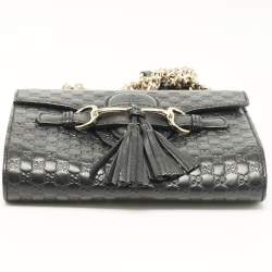 Pre Owned Gucci Black Micro Guccissima Leather Mini Emily Chain Shoulder Bag