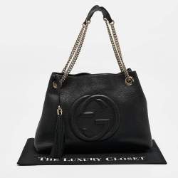 Pre Owned Gucci Black Leather Medium Soho Chain Tote