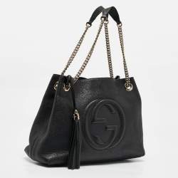 Pre Owned Gucci Black Leather Medium Soho Chain Tote