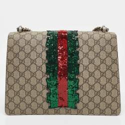 Gucci Beige GG Supreme Canvas and Suede Medium Crystal/Sequins Embellished Dionysus Shoulder Bag