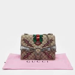 Gucci Beige GG Supreme Canvas and Suede Medium Crystal/Sequins Embellished Dionysus Shoulder Bag