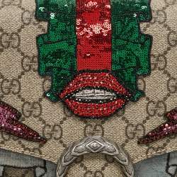 Gucci Beige GG Supreme Canvas and Suede Medium Crystal/Sequins Embellished Dionysus Shoulder Bag