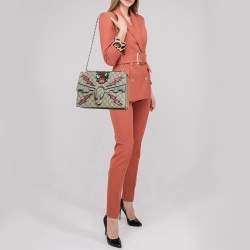 Gucci Beige GG Supreme Canvas and Suede Medium Crystal/Sequins Embellished Dionysus Shoulder Bag