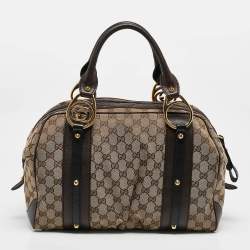 Gucci Beige/Brown GG Canvas and Leather G Interlocking Bowler Bag
