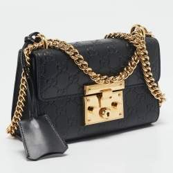 Gucci Black Guccissima Leather Small Padlock Shoulder Bag