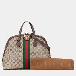 Gucci Brown Canvas Medium GG Supreme Ophidia Web Satchel Bag