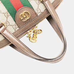 Gucci Brown Canvas Medium GG Supreme Ophidia Web Satchel Bag