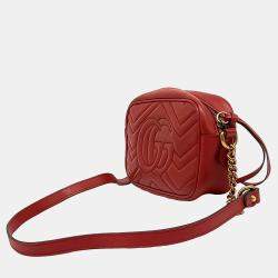 Gucci Red Leather GG Marmont Mini Crossbody Bag