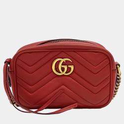 Gucci Red Leather GG Marmont Mini Crossbody Bag