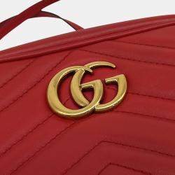 Gucci Red Leather GG Marmont Mini Crossbody Bag