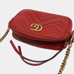 Gucci Red Leather GG Marmont Mini Crossbody Bag